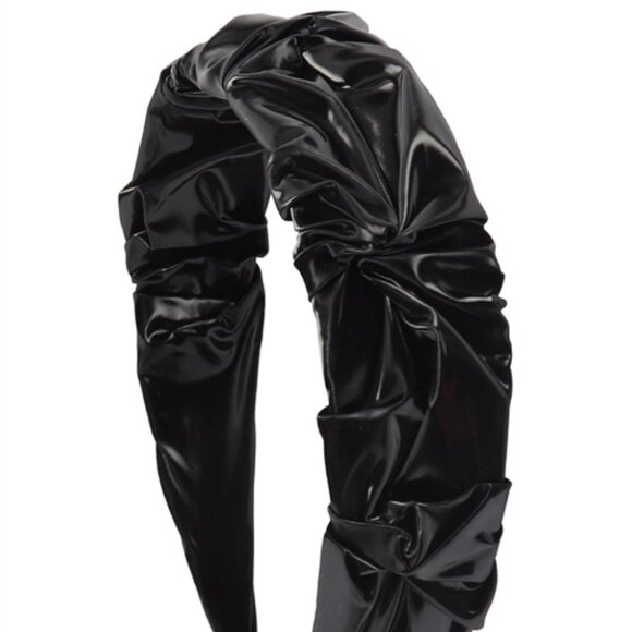 Black Faux Leather Wrinkled Fashion Headband - Picture 3 of 5